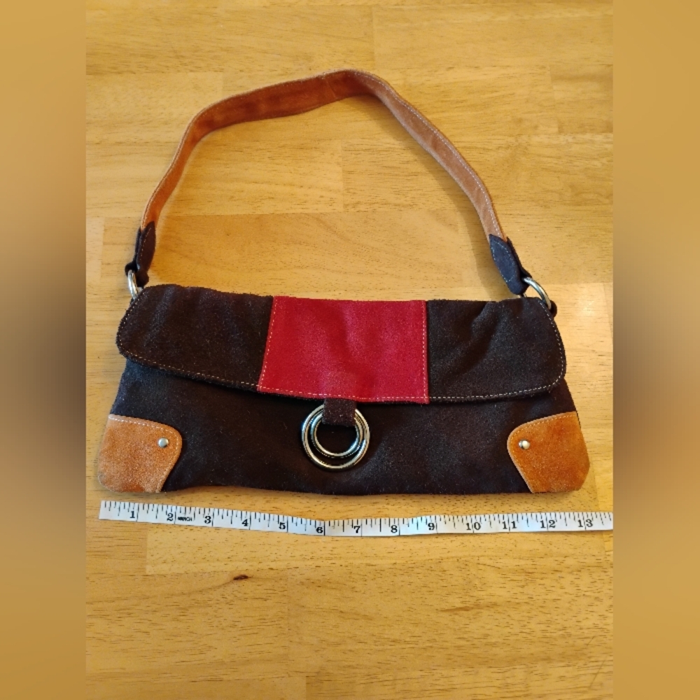 Vintage Y2K Genuine Leather Brown, Tan and Red Shoulder Bag - Picture 16 of 16
